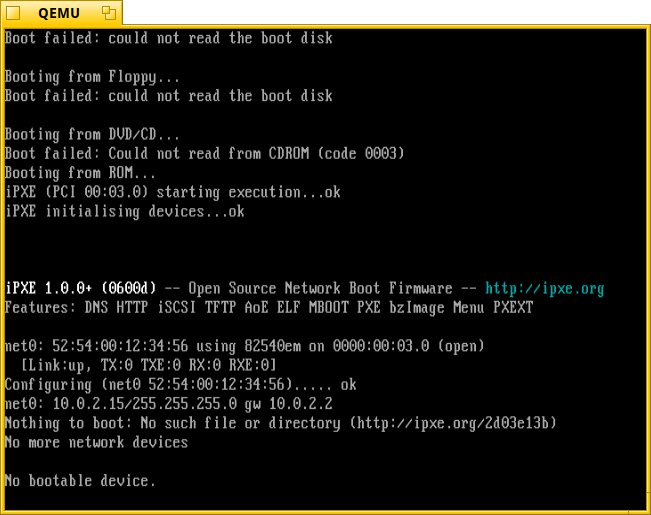 Schermata di qemu