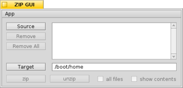 Schermata di zipgui
