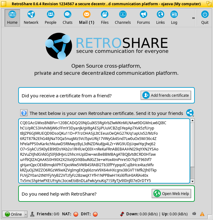 Schermata di retroshare