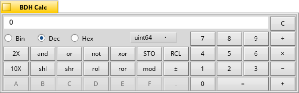 Schermata di bdhcalc