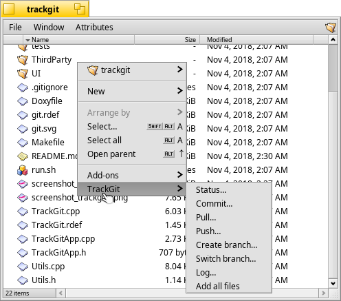 Schermata di trackgit