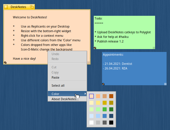 Schermata di desknotes