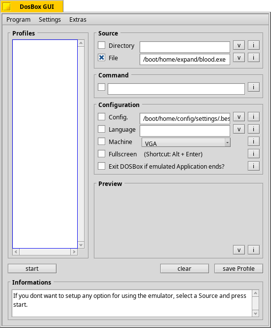Schermata di dosboxgui