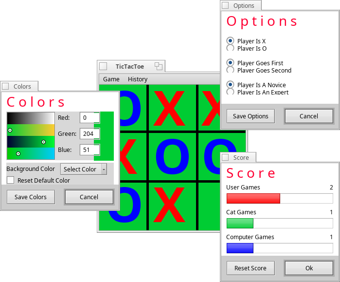 Schermata di tictactoe