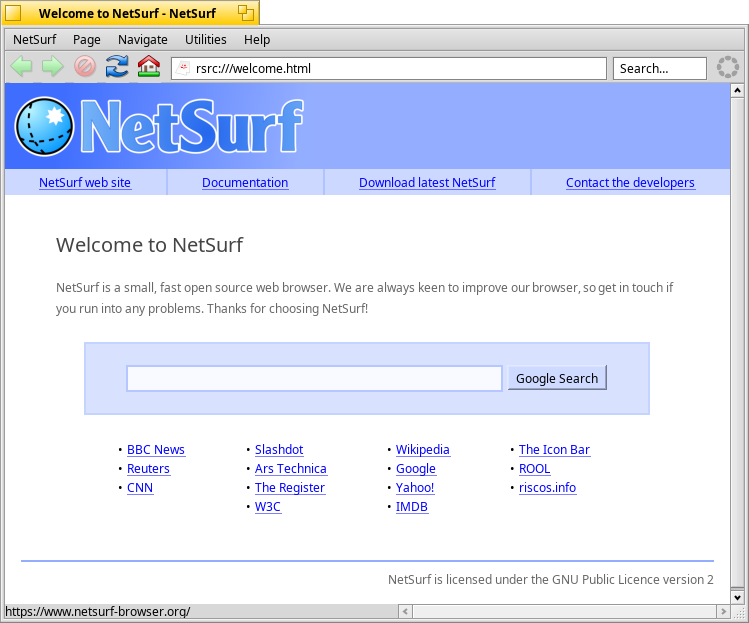Schermata di netsurf