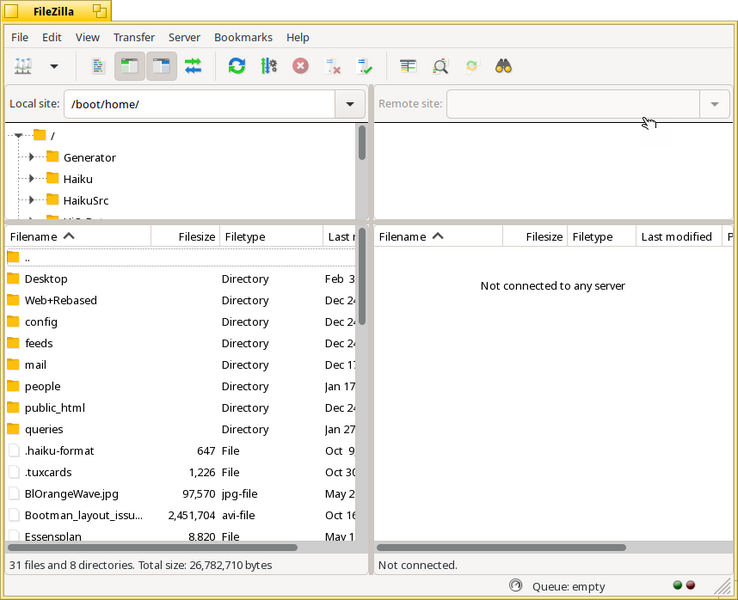 Schermata di filezilla