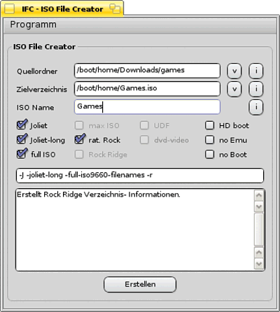 Schermata di isofilecreator