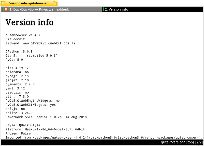 Schermata di qutebrowser