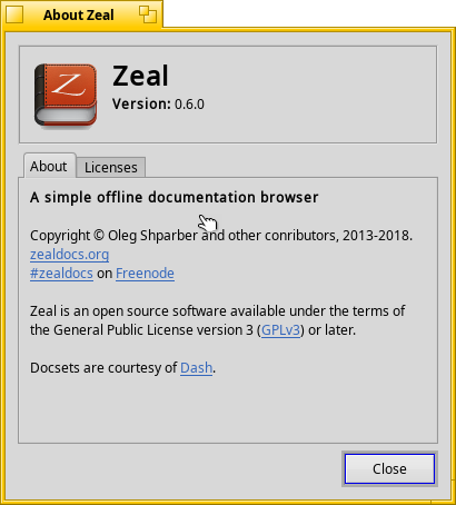 Schermata di zeal