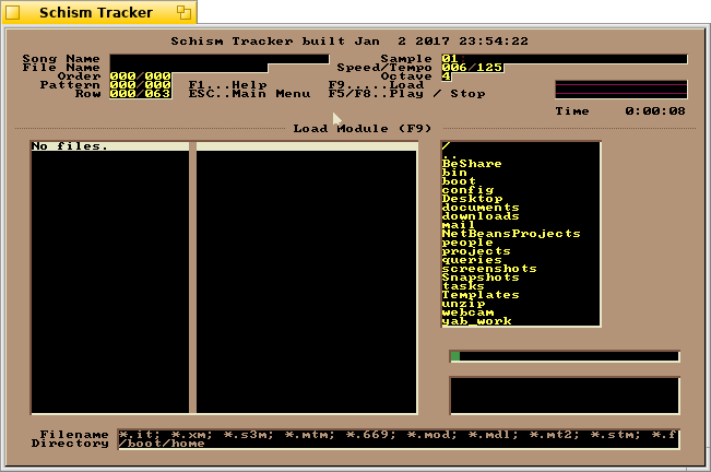 Schermata di schismtracker
