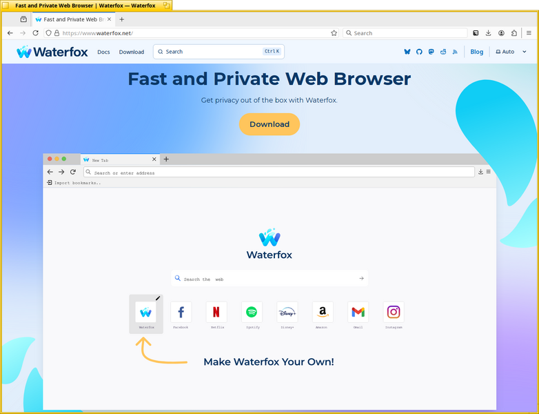 Schermata di waterfox_bin