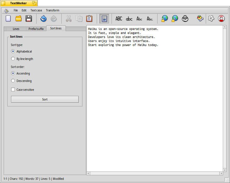 Schermata di textworker